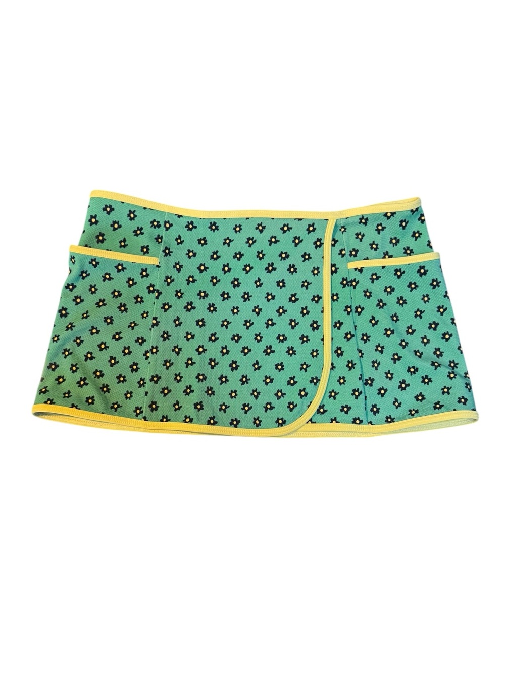 Dkny Green with Yellow Trim Floral Print Swimsuit Coverup Mini Skirt